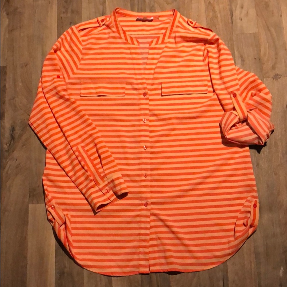 Orange Stripe Button-up Blouse